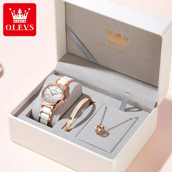 OLEVS 6631 Top Original Automatic Watch for Women Fashion Heart Design Diamond Bezel Ceramics Strap Ladies Mechanical Wristwatch - Image 7