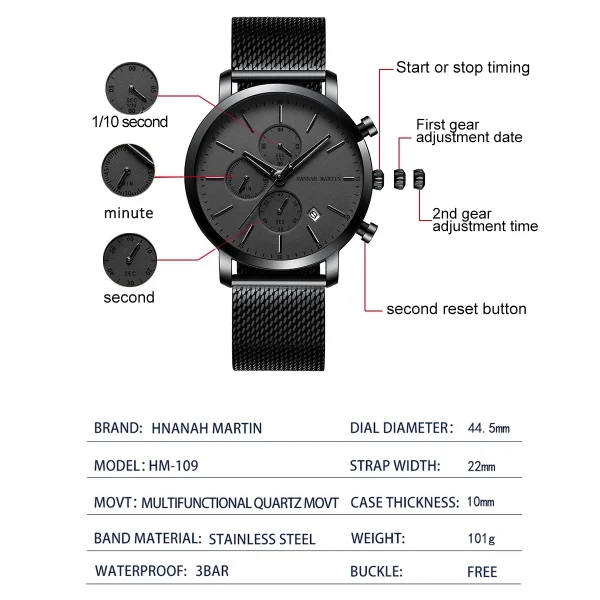 Top Men Watch Brand Business Style Stainless Steel Fashion Waterproof Sports Multifunctional Quartz Wristwatch Relogio Masculino - Image 4