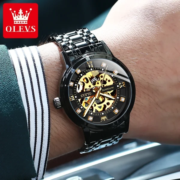 OLEVS 9901 Men's Watch Luxury Brand Skeleton Automatic Mechanical Watch Fashion Diamond Stainless Steel Waterproof Men's Watch - Image 3