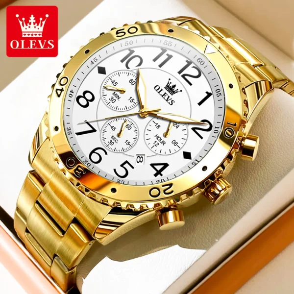 OLEVS Original 48mm Big Dial Men's Watches Multifunctional Calendar Stainless steel Gold Wristwatch Luxury Brand Watch for Men - Image 7