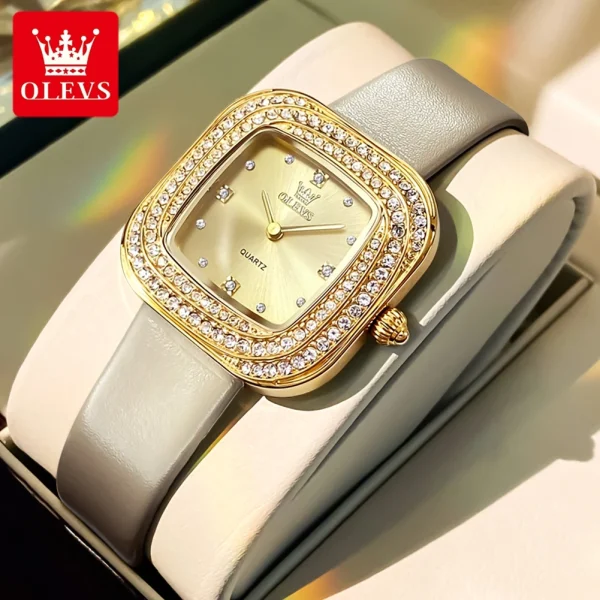 OLEVS 5512 Women Watch Luxury Diamond Square Dial Elegant Comfortable Waterproof Leather Strap Fashion Brand Women Quartz Watch - Image 10