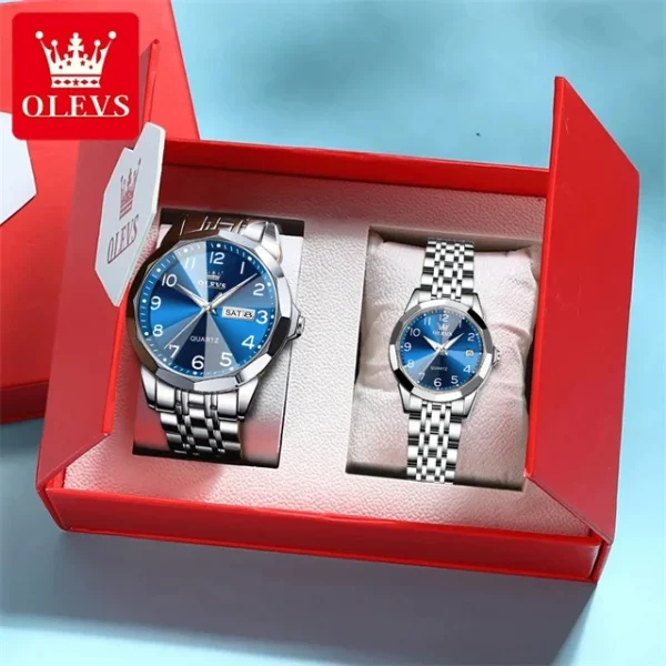 OLEVS 9970 Luxury Couple Watch Men Women Stainless Steel Waterproof Calendar Wristwatch Digital Dial Rhombus Mirror Lovers Watch - Image 12