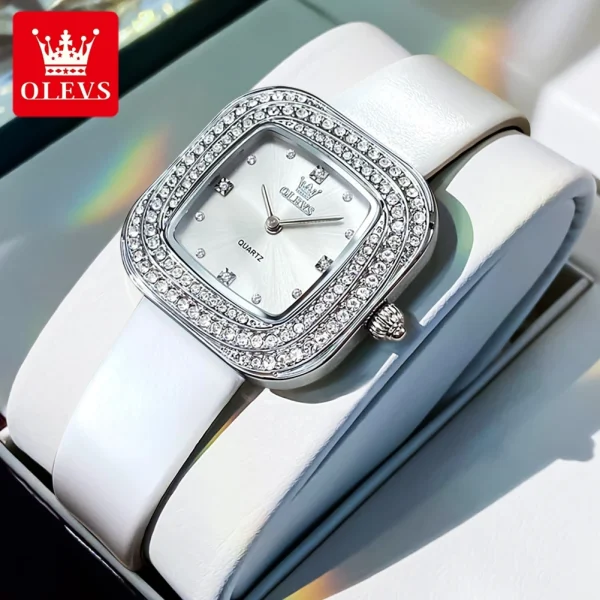 OLEVS 5512 Women Watch Luxury Diamond Square Dial Elegant Comfortable Waterproof Leather Strap Fashion Brand Women Quartz Watch - Image 9