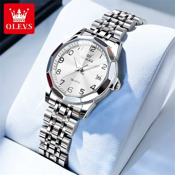 OLEVS 9970 Luxury Couple Watch Men Women Stainless Steel Waterproof Calendar Wristwatch Digital Dial Rhombus Mirror Lovers Watch - Image 15