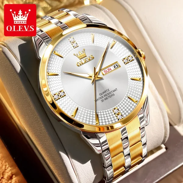 OLEVS 9917 New Quartz Men's Watch Fashion Business Dual Calendar Waterproof Watch Luxury Diamond Brand Original Men Quartz Watch - Image 8