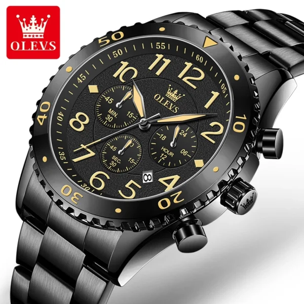 OLEVS Original 48mm Big Dial Men's Watches Multifunctional Calendar Stainless steel Gold Wristwatch Luxury Brand Watch for Men - Image 2