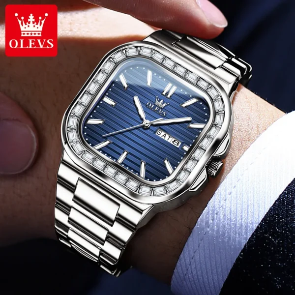 OLEVS Men's Watches Textured Stainless steel Strap Diamond Date Calendar Dial Elegant Luxury Nautilus Series Watch for Men NEW - Image 2