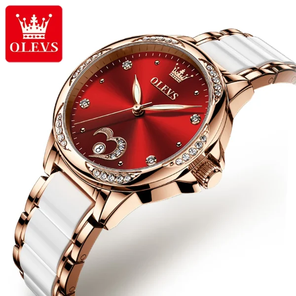 OLEVS 6631 Top Original Automatic Watch for Women Fashion Heart Design Diamond Bezel Ceramics Strap Ladies Mechanical Wristwatch - Image 8