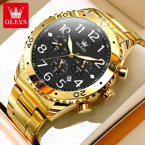 OLEVS Original 48mm Big Dial Men's Watches Multifunctional Calendar Stainless steel Gold Wristwatch Luxury Brand Watch for Men - Image 8