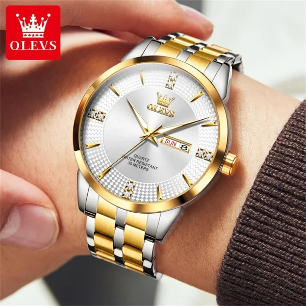 OLEVS 9917 New Quartz Men's Watch Fashion Business Dual Calendar Waterproof Watch Luxury Diamond Brand Original Men Quartz Watch - Image 3