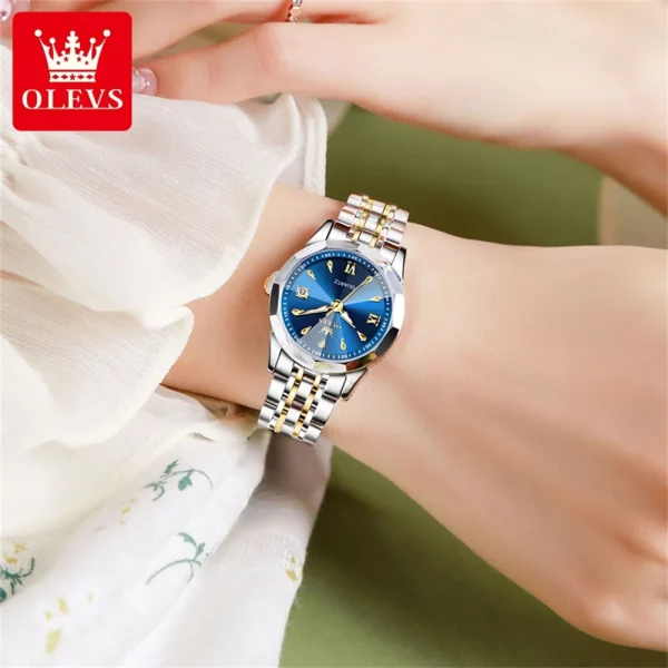 OLEVS 9998 Fashion Simple Women Quartz Watch Classic Rhombus Mirror Waterproof Double Calendar Watch Luxury Elegant Women Watch - Image 3