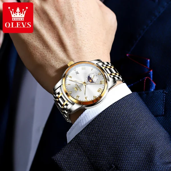 OLEVS 3656 Men Watch Fashion Original Waterproof Luminous Calendar Moon Phase Business Watch Trend Luxury Brand Men Quartz Watch - Image 3