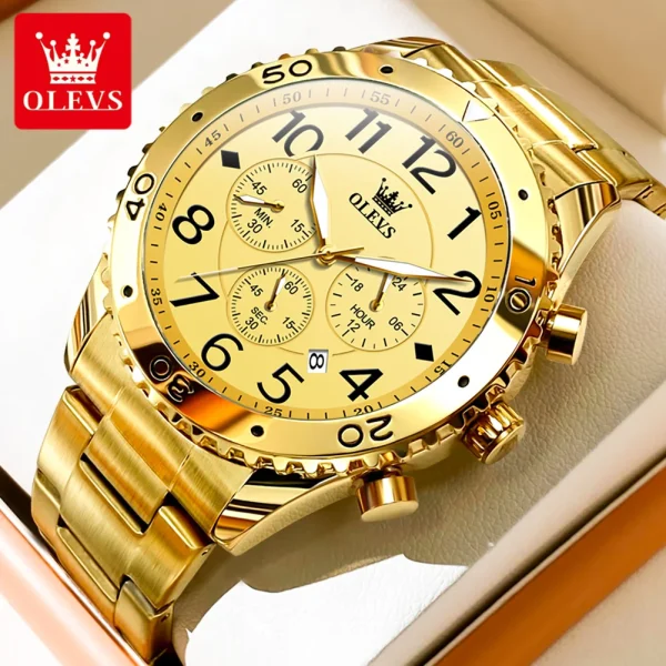 OLEVS Original 48mm Big Dial Men's Watches Multifunctional Calendar Stainless steel Gold Wristwatch Luxury Brand Watch for Men - Image 9