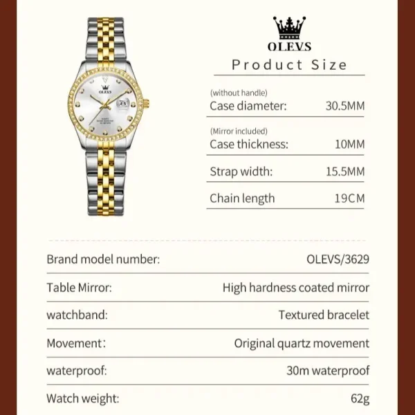 OLEVS 3629 Elegant Women's Watch Fashion Classic Waterproof Luminous Original Calendar Quartz Watch Top Luxury Brand Women Watch - Image 6