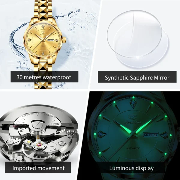 JSDUN Original Genuine Women's Watches Waterproof Automatic Mechanical Watch for Lady Luminous Tungsten Steel Strip Wristwatch - Image 5