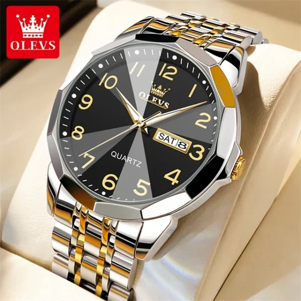 OLEVS 9970 Luxury Couple Watch Men Women Stainless Steel Waterproof Calendar Wristwatch Digital Dial Rhombus Mirror Lovers Watch - Image 27