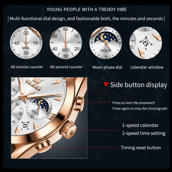 OLEVS 3609 Men’s Watch | Multifunctional Waterproof Quartz Watch | Luminous Luxury Brand Montre Homme - Image 4