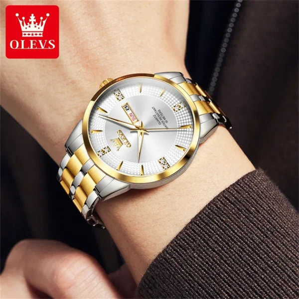 OLEVS 9917 New Quartz Men's Watch Fashion Business Dual Calendar Waterproof Watch Luxury Diamond Brand Original Men Quartz Watch - Image 2