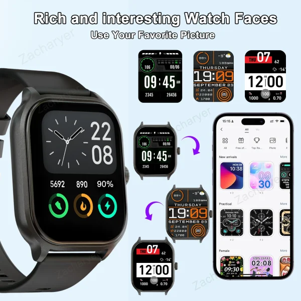 Smartwatch with Wireless Calling, Multi-Sport Modes, and SMS Reminders | iPhone & Android Compatible - Image 3